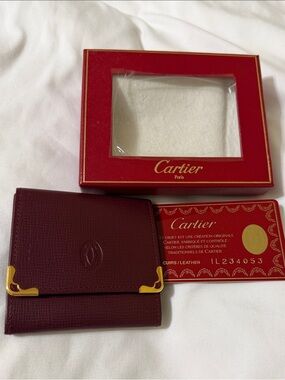 Cartier Deep Burgundy Leather Wallet with Gold Trim